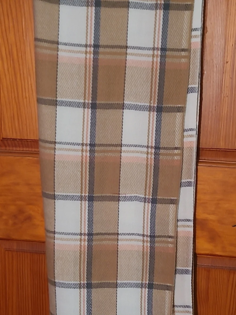 Plaid Fringe Wrap Scarf in Camel and Cream NWOT
